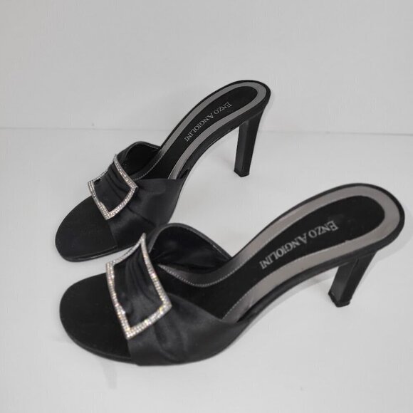 Enzo Angiolini Eamoria Black Fabric Heeled Slide w/Rhinestones Womens Shoes SZ 6 - Picture 2 of 10